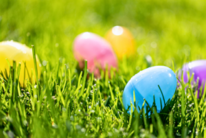 Easter eggs on grass